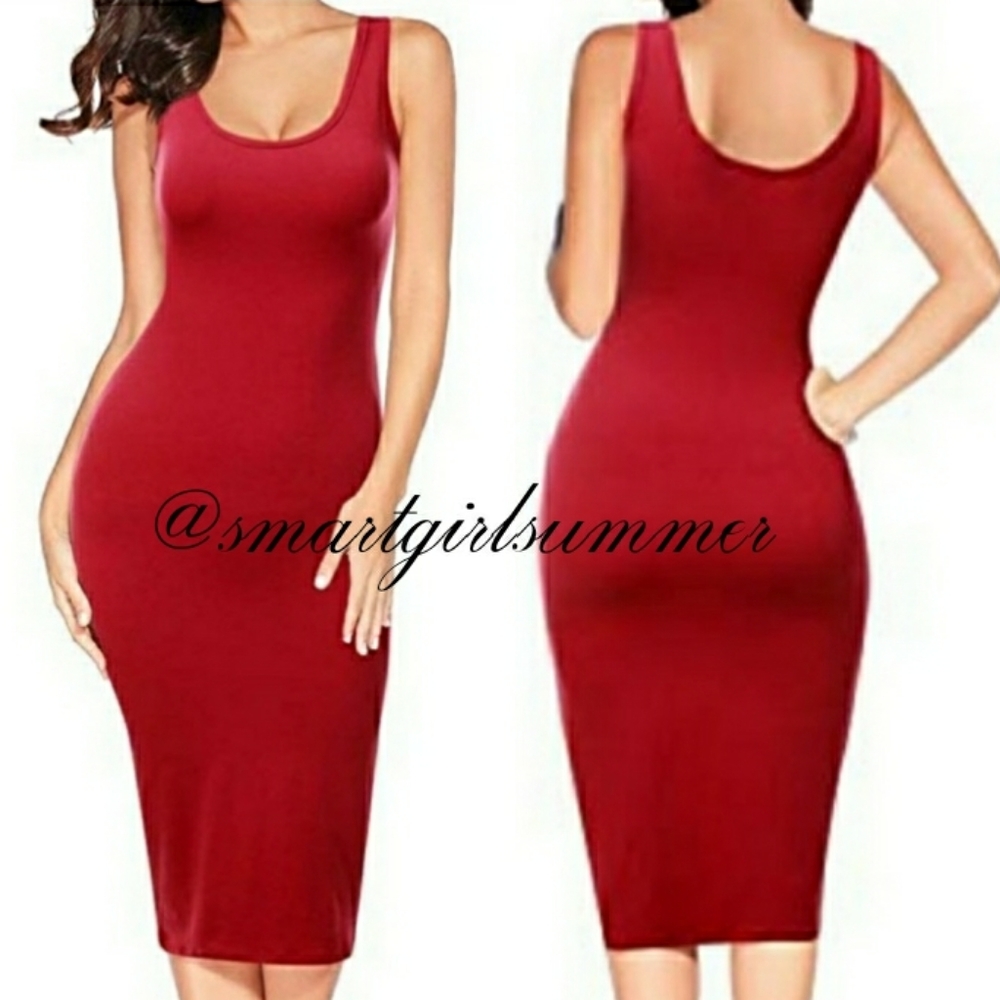 🆕⭐Simple red tank midi bodycon dress⭐
